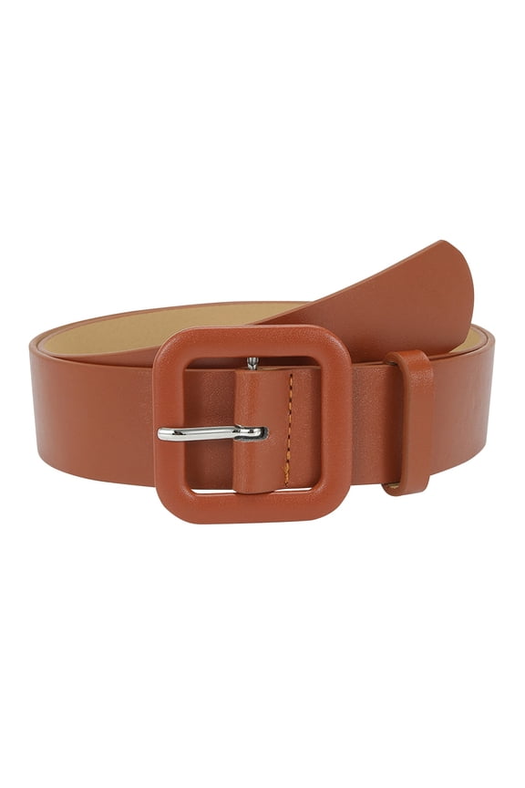 Women Leather Belt Candy Color Fashion Square Buckle Belt Ladies Belt for Jeans Pants Dresses Camel One Size