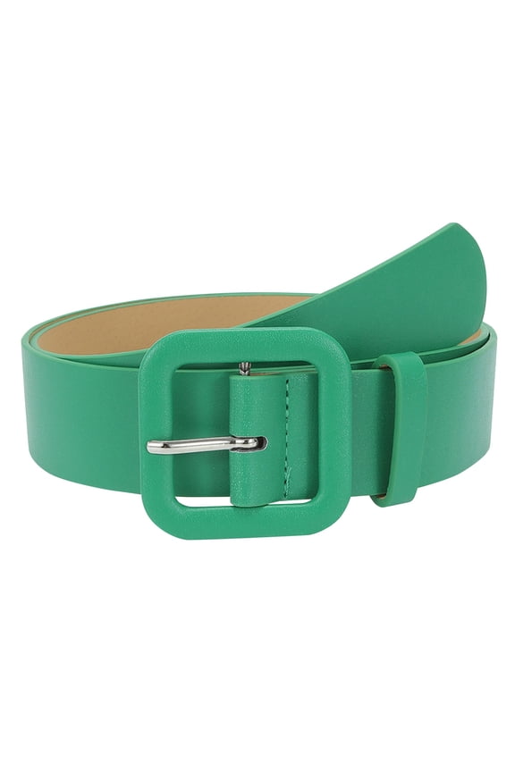 Women Leather Belt Candy Color Fashion Square Buckle Belt Ladies Belt for Jeans Pants Dresses Green