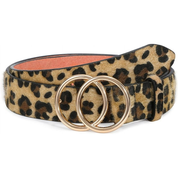 Women Leather Belt Fashion Double O-Ring Soft Faux Leather Waist Belts For Jeans Dress