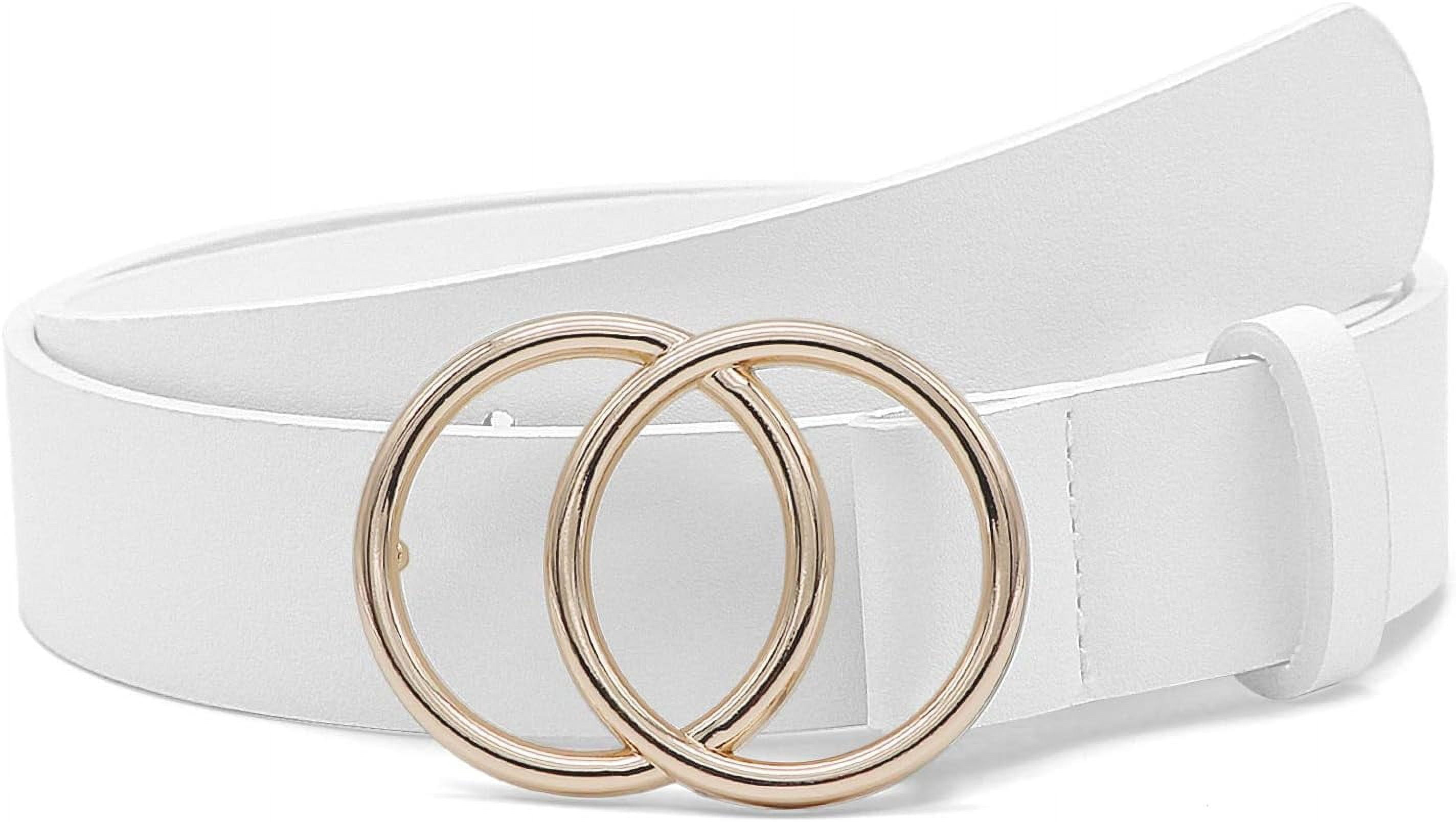 6462 Women Leather Belt Fashion Double O-ring Soft Faux Waist Belts Women Leather Belt Fashion Double O-Soft Faux Leather Waist  main image 3