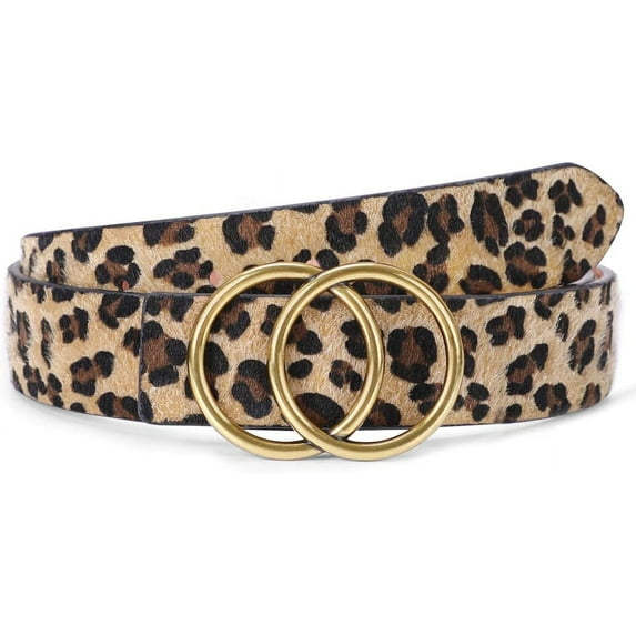 Women Leather Belt Fashion Double O-Ring Soft Faux Leather Waist Belts For Jeans Dress