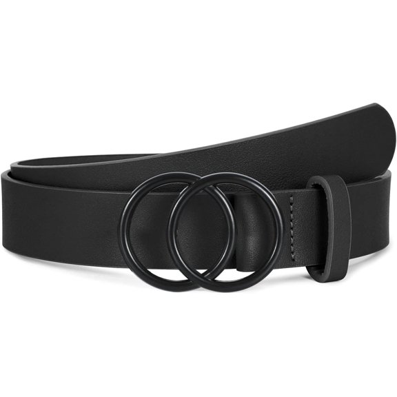 Women Leather Belt Fashion Double O-Ring Soft Faux Leather Waist Belts For Jeans Dress
