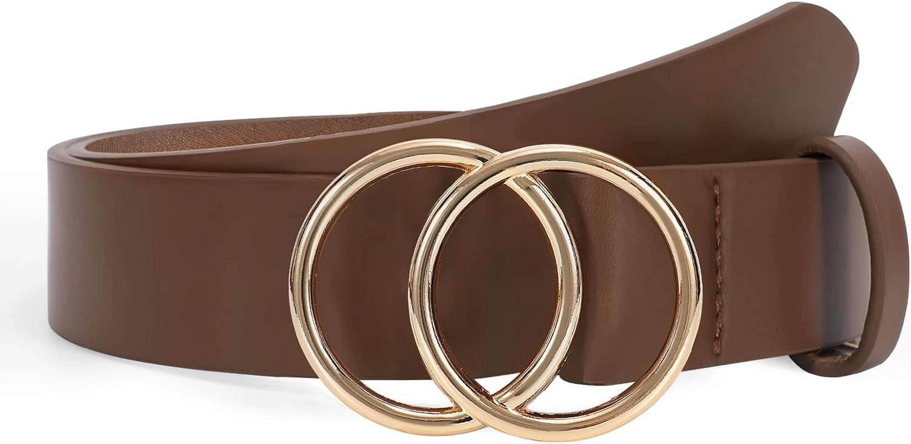 Faux Leather Belt Soft Women Waist Belt for Jeans Dress Double Ring Buckle JASGOOD Women Leather Belt Fashion Soft Faux Leather Waist  main image 3