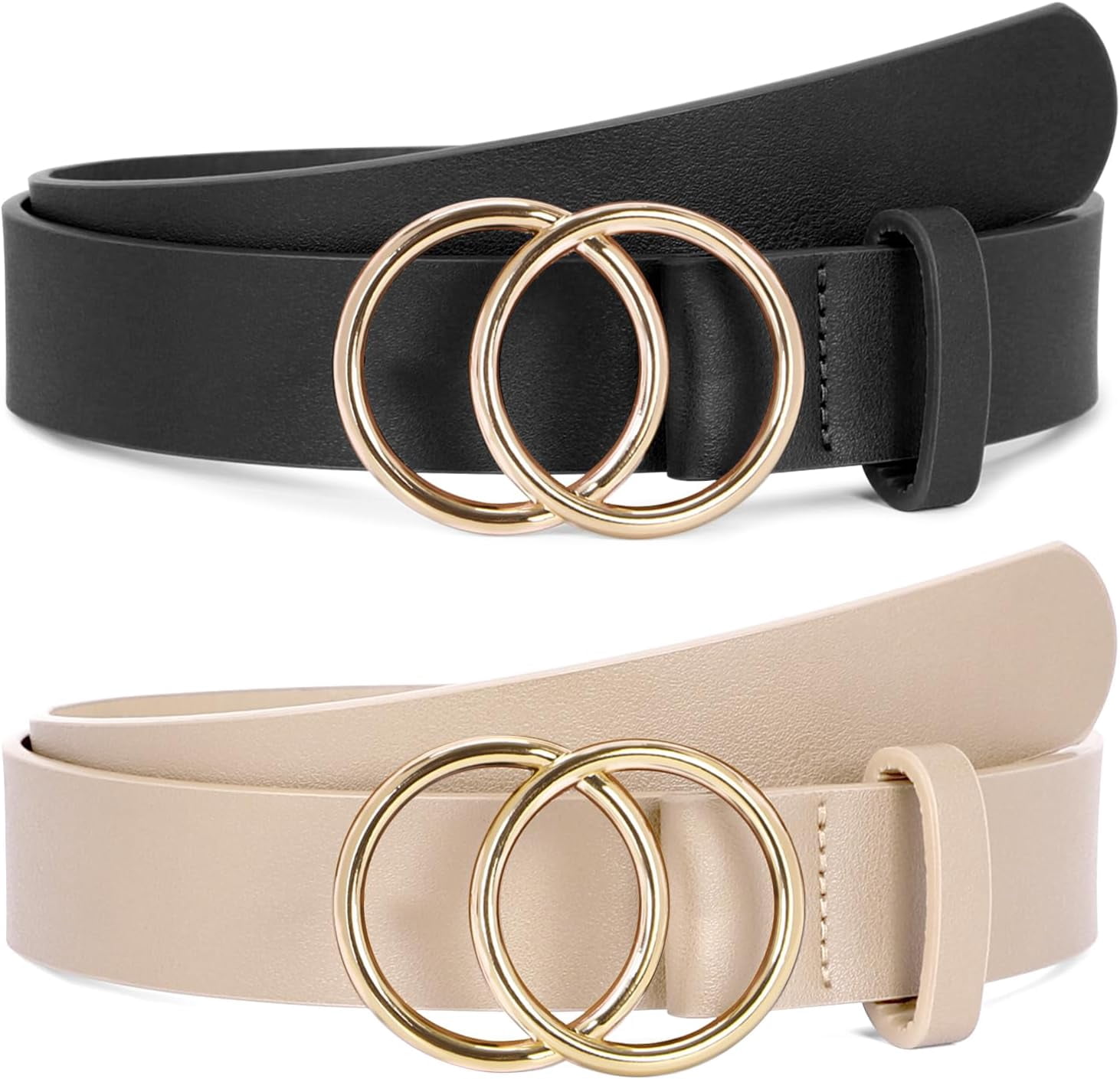 Double O Ring Faux Leather Waist Belt for Women - Elegant Fashion Belt Women Leather Belt Fashion Double O-Ring Soft Faux Leather  main image 2