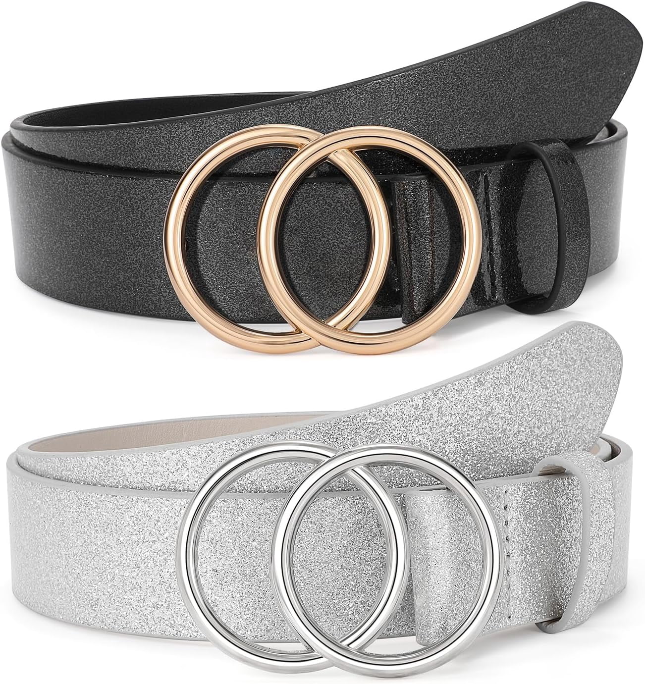 6462 Women Leather Belt Fashion Double O-ring Soft Faux Waist Belts Women Leather Belt Fashion Double O-Soft Faux Leather Waist  main image 4