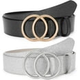 thumbnail image 1 of Women Leather Belt Fashion Double O-Ring Soft Faux Leather Waist Belts For Jeans Dress, 1 of 9