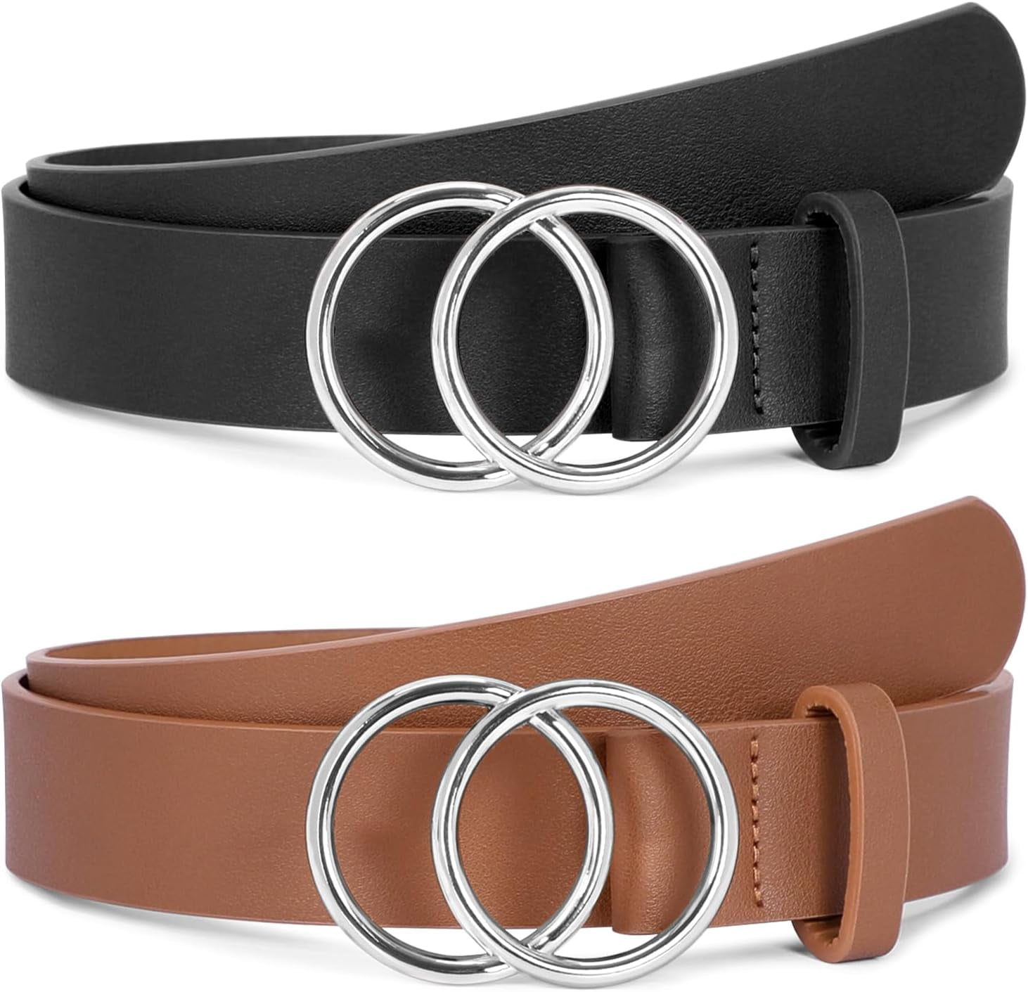 Women Leather Belt Fashion Double O-Ring Soft Faux Leather  display picture 1