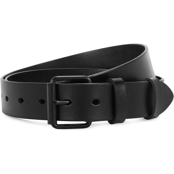 Women Leather Belt for Jeans Pants Dresses Black Ladies Waist Belt with Black Buckle