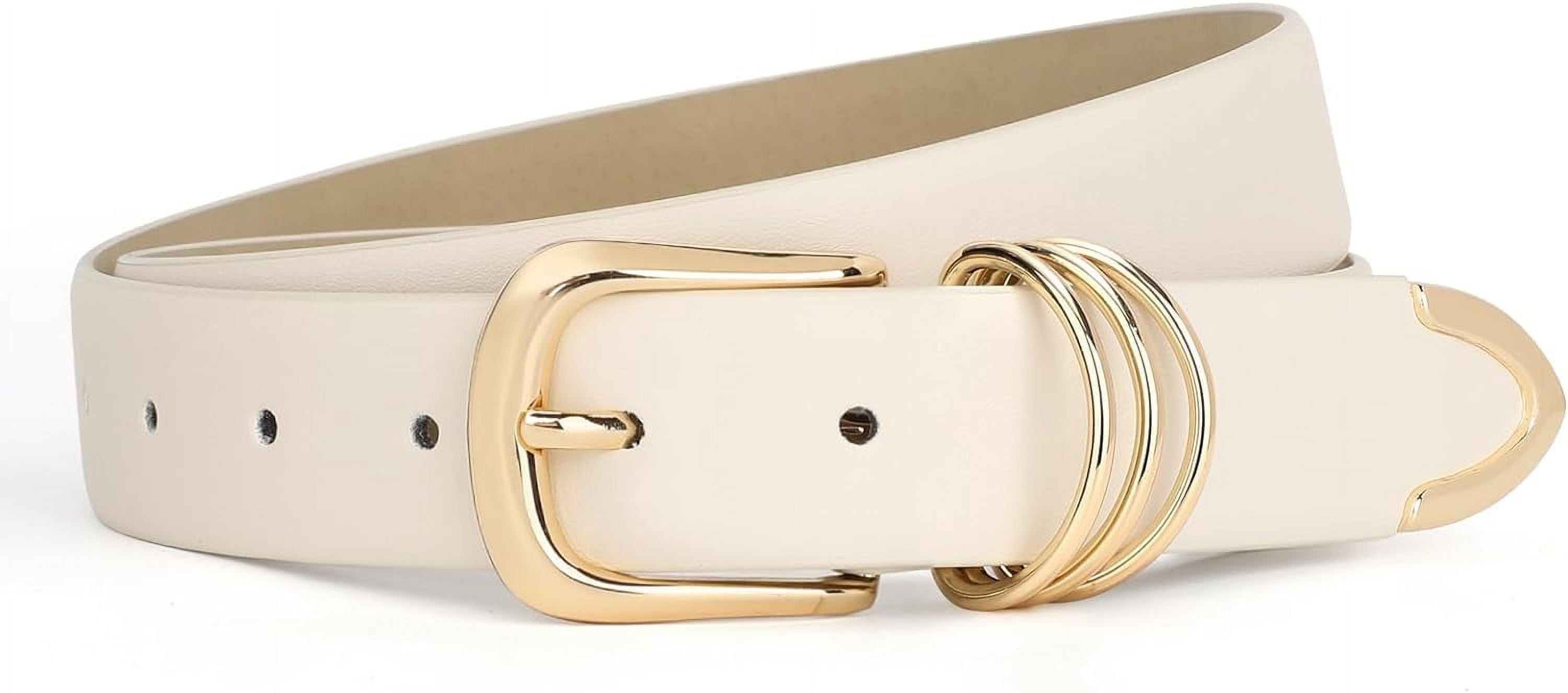 Women Leather Belt with Gold Buckle Ladies Faux Leather Belt 