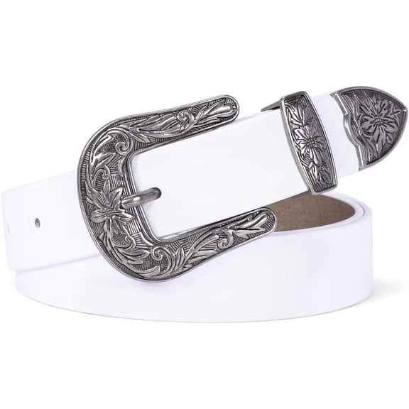 Women Leather Belts Ladies Vintage Western Design Black Waist Belt for Pants Jeans Dresses