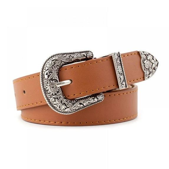 Leather Belts Ladies Vintage Western Design Black Waist Belt for Pants Jeans Dresses