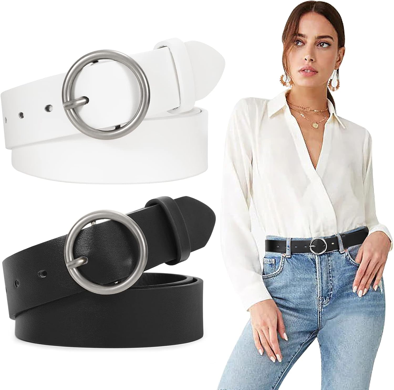 2646 Women\'s Fashion Classic Metal Buckle Leather Belt With Jeans Double C Leather Belt for Women - AMSHRTG – AMSTERDAM HERITAGE main image 2