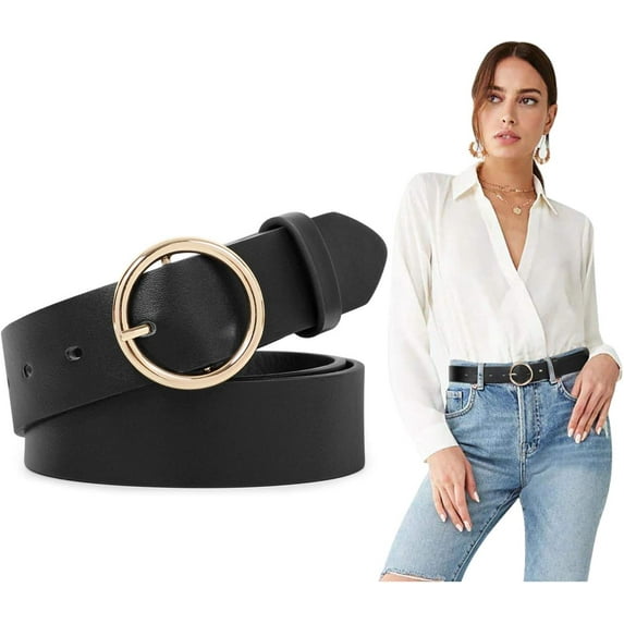 Women Leather Belts,Plus Size Fashion Soft Faux Leather Jeans Belts with O-Ring Buckle