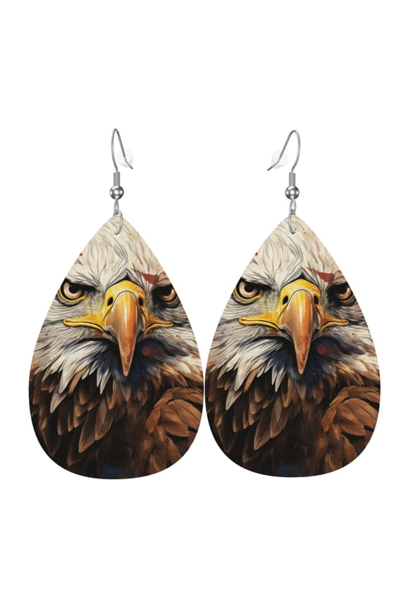 Women Leather Earrings Leaf Dangle Drop Teardrop Gift Lightweight, Bald Eagle And American Flag Cool