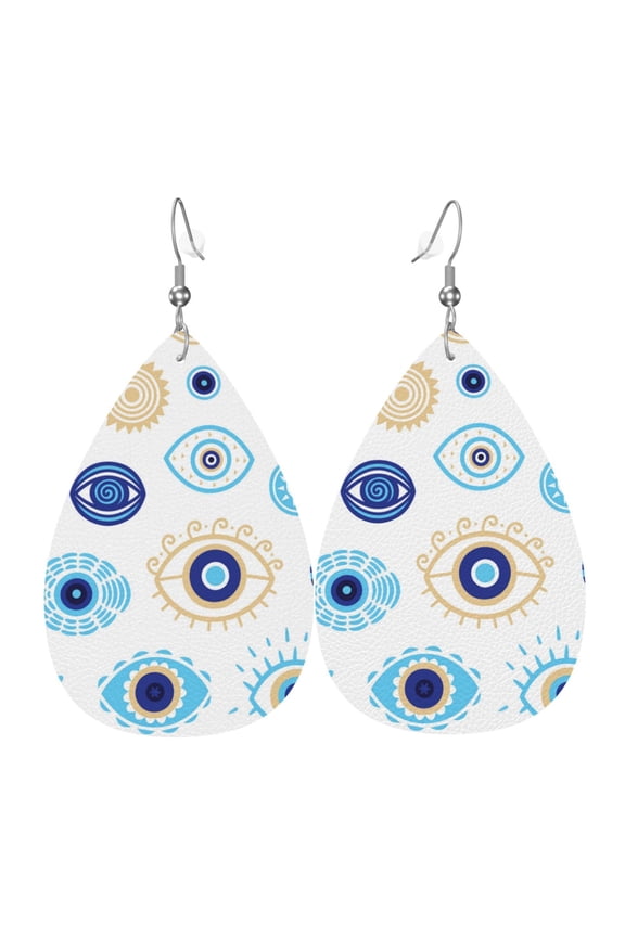 Women Leather Earrings Leaf Dangle Drop Teardrop Gift Lightweight, Evil Eyes Magic Talisman