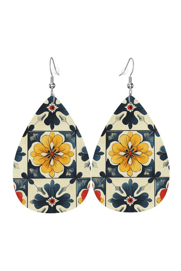 Women Leather Earrings Leaf Dangle Drop Teardrop Gift Lightweight, Italian Theme Pattern