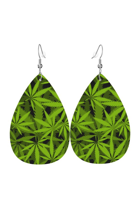 Women Leather Earrings Leaf Dangle Drop Teardrop Gift Lightweight, Leaves Pattern