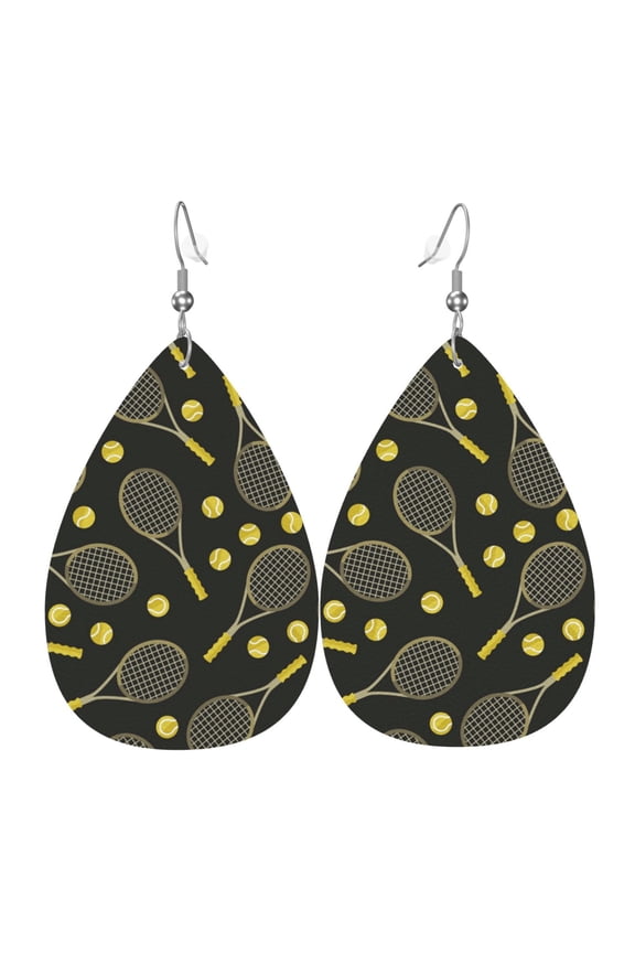 Women Leather Earrings Leaf Dangle Drop Teardrop Gift Lightweight, Sports Pattern Tennis Ball