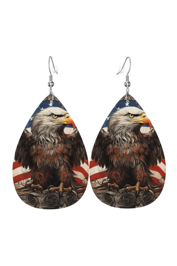 Women Leather Earrings Leaf Dangle Drop Teardrop Gift Lightweight, United States Navy Eagle American Flag USA