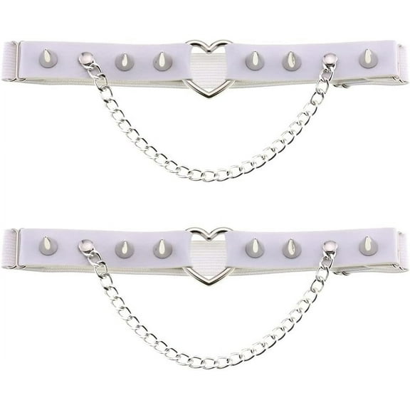 Women Leather Heart Garters Leg Ring Belt Punk Studded Chain Elastic Thigh Ring Garters Adjustable