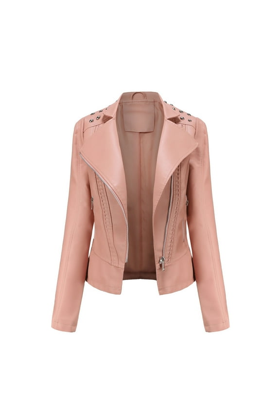 Women Leather Jacket Faux Motorcycle Coat Short Lightweight Pleather Crop Coat ZIpper Casual Leather Jacket Size XL