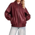 thumbnail image 1 of Women Leather Jacket Oversized Faux Casual Zip Up Motorcycle Jackect, 1 of 4