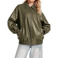thumbnail image 1 of Women Leather Jacket Oversized Faux Casual Zip Up Motorcycle Jackect, 1 of 4