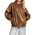 thumbnail image 1 of Women Leather Jacket Oversized Faux Casual Zip Up Motorcycle Jackect, 1 of 4