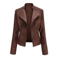 thumbnail image 1 of Women Leather Jackets Women Ladies Lapel Motor Jacket Coat Zip Biker Short Punk Cropped Tops Coffee XXL, 1 of 4