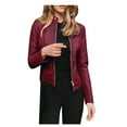 thumbnail image 1 of Women Leather Jackets Women Ladies Lapel Motor Jacket Coat Zip Biker Short Punk Cropped Tops Wine XXXXL, 1 of 1