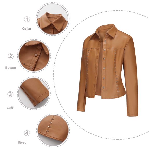 Women Leather Jackets Womens Solid Color Short Thin Leather Jacket Long Sleeved Casual Jacket Long Sleeved Hooded Casual Jacket Brown M