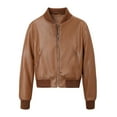 thumbnail image 1 of Women Leather Jackets Womens Solid Stand Collar Long Sleeved Hooded Leather Jacket Long Sleeved Hooded Leather Coat Brown M, 1 of 5