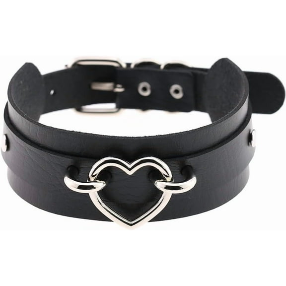 Women Leather Necklaces Collar Choker Heart Punk Rock Adjustable Collar Necklaces