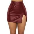 thumbnail image 1 of Women Leather Pencil Skirts Bodycon Mini Split Skirt Sexy Party Slim Skirt High Waist Short Hot Skirts Red US S, 1 of 5