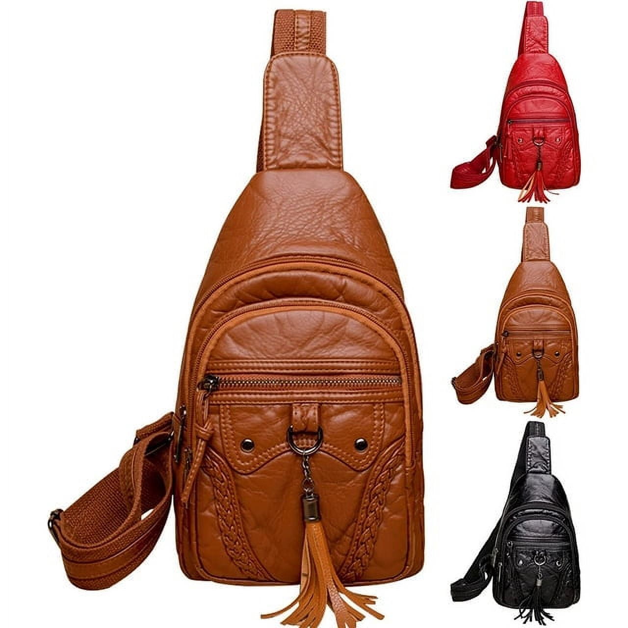 FEIGITOR Genuine Leather Sling Bag – Retro Crossbody Backpack, Chest Shoulder Daypack, Medium Size - View #7