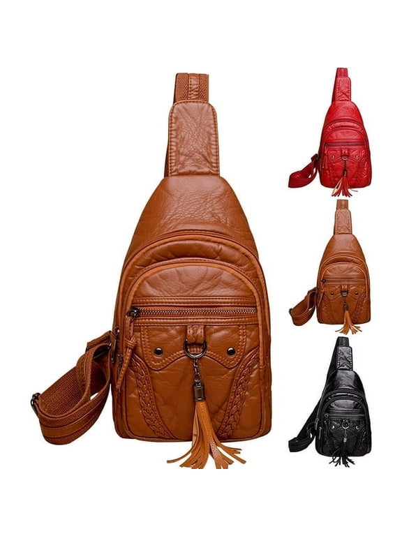 Women Leather Sling Bag for Women Waterproof Crossbody Bag Chest Bag Fashionable Small Backpack Purse for Travel Hiking