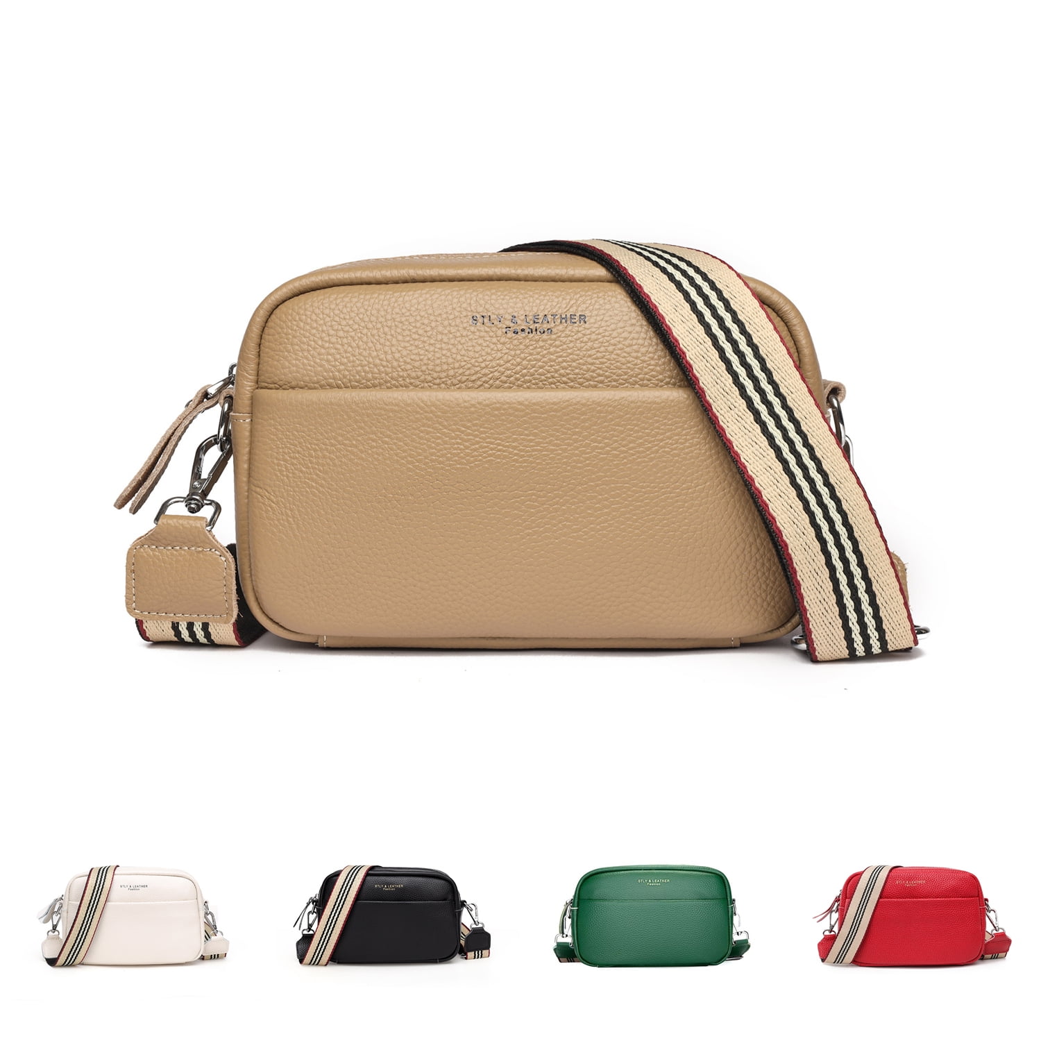 Women Leather Small Square Bag Wide Strap Crossbody Bag