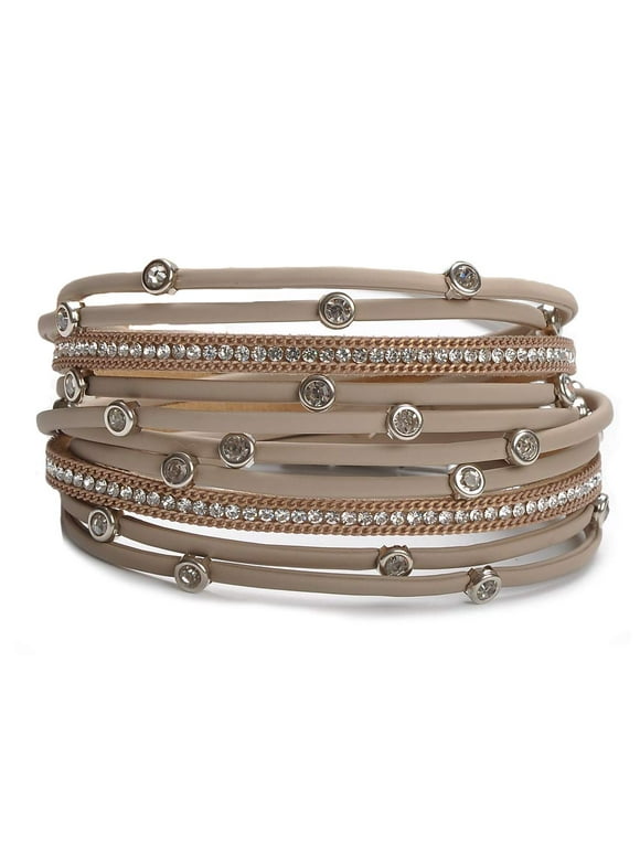 Women Leather Wrap Bracelet Stud Beads Crystal Cuff Bracelets Jewelry for Ladies Girls