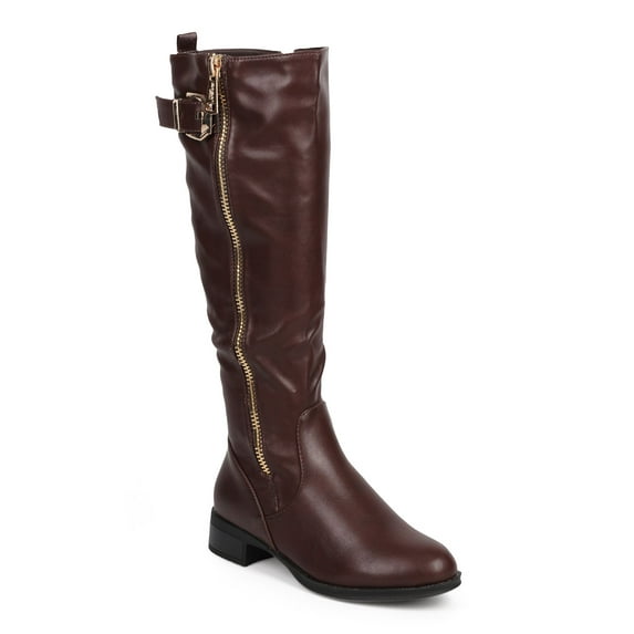 Women Leatherette Knee High Buckle Zip Riding Boot DA98