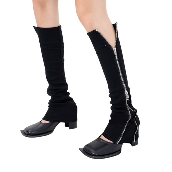 Women Leg Gaiters Covers with Side Double Zippered Aesthetic Girl Punk Ribbed Solid Color Leg Warmer Socks Streetwear