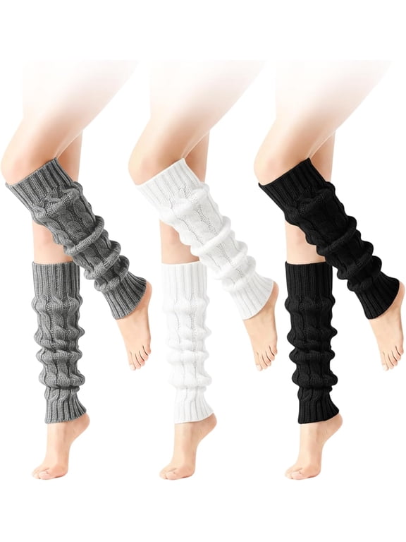 Women Leg Warmers, 3 Pairs Fashion Cute Cable Knit Leg Warmers | Winter Warm Long Boot Socks