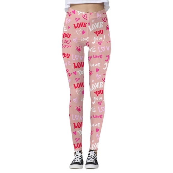 Women Leggings Casual Love Printed Valentine's Day Yoga Pants for Women Soft Stretch Comfortable Elastic Slim Fit Leggings Pink M