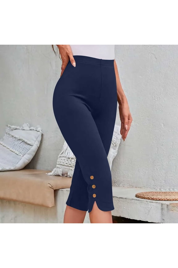 Women Leggings under $5! Xqxayjr Women's Knee Length Capri Leggings Plus Size Stretch Casual Exercise Summer Yoga Workout Pants Athletic Cropped Pants