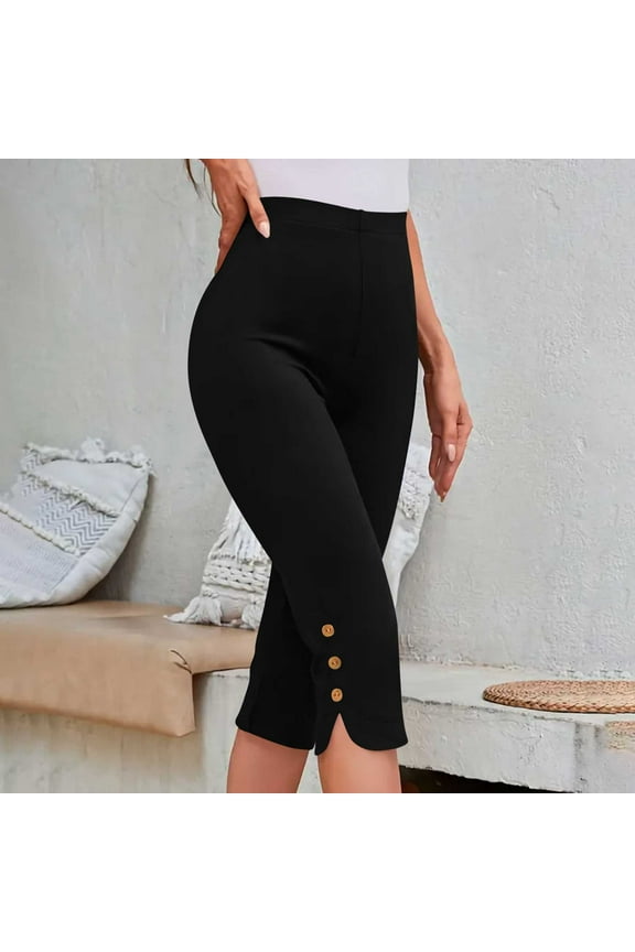 Women Leggings under $5! Xqxayjr Women's Knee Length Capri Leggings Plus Size Stretch Casual Exercise Summer Yoga Workout Pants Athletic Cropped Pants