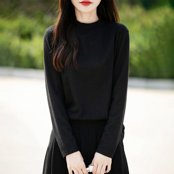 Women Leggings Long Sleeve T Shirt Women Fashion Women's Casual Semi High Neck Solid Color Loose Base Knitted Sweater,Black,M