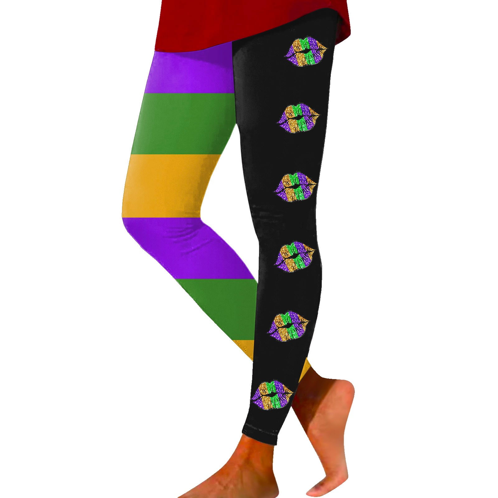 Women Leggings Printed Mardi Gras Carnival Tummy Control Yoga