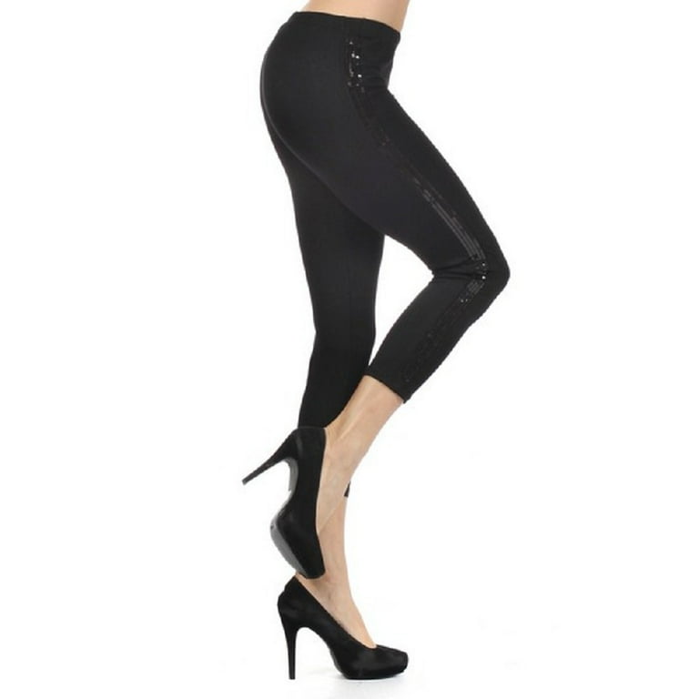 Women Leggings Seamless Pants w Vertical Sequin Stripes Black S Walmart
