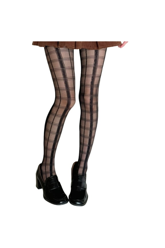 Women Leggings Stockings Plaids Checkered Pattern Sheer Silk Pantyhose Tights