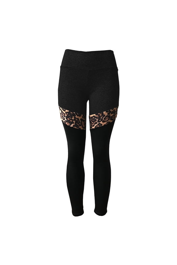 Women Leggings Tummy Control Block Color Sport High Waist Leopard Yoga Pants,Black,S