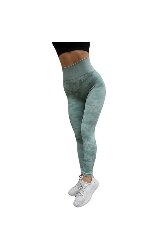 Women Leggings Tummy Control Crop Sport Athletic Camouflage Workout Yoga Pants,Green,L